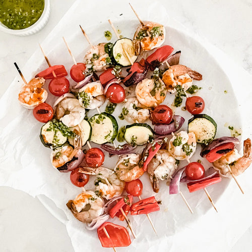 Grilled Shrimp and Veggie Skewers with Chimichurri